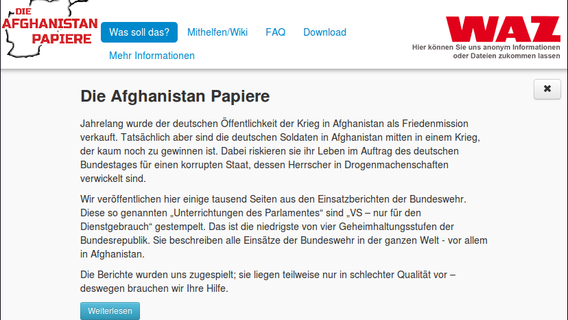 Die Piratenpartei stellt die Afghanistan-Dokumente der WAZ-Gruppe weiter zur Verfügung. Quelle: piratenfraktion-nrw.de