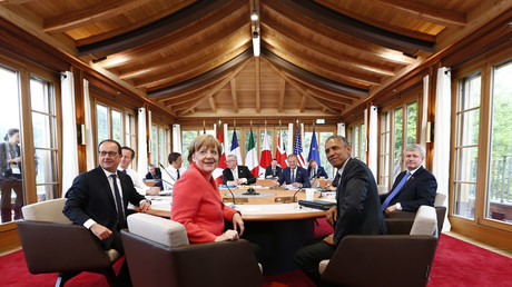 G7-Treffen 2015 auf Schloss Elmau: Staatschefs einigen sich auf Verlängerung der Sanktionen gegen Russland.